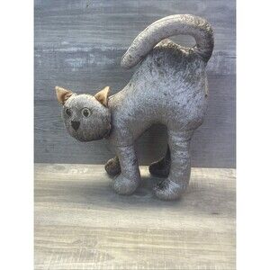 Brown Arched Back Cat Plush Orange Glitter 12" Halloween Vintage